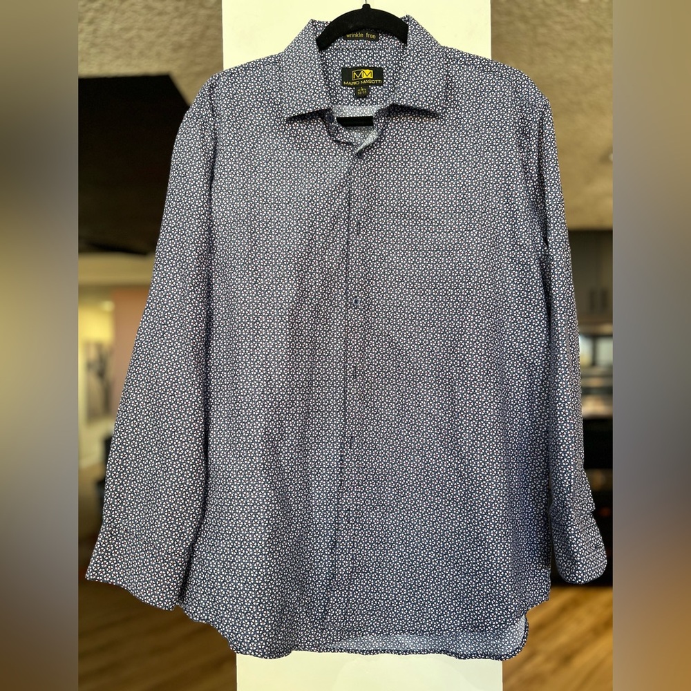 Mario Masotti Navy Microdot Long-Sleeve Button-Down Shirt